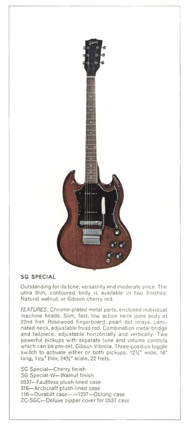 1970 Gibson solid body catalog, page 4: Gibson SG Special