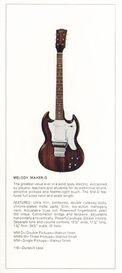 1970 Gibson solid body catalog, page 6: Gibson Melody Maker