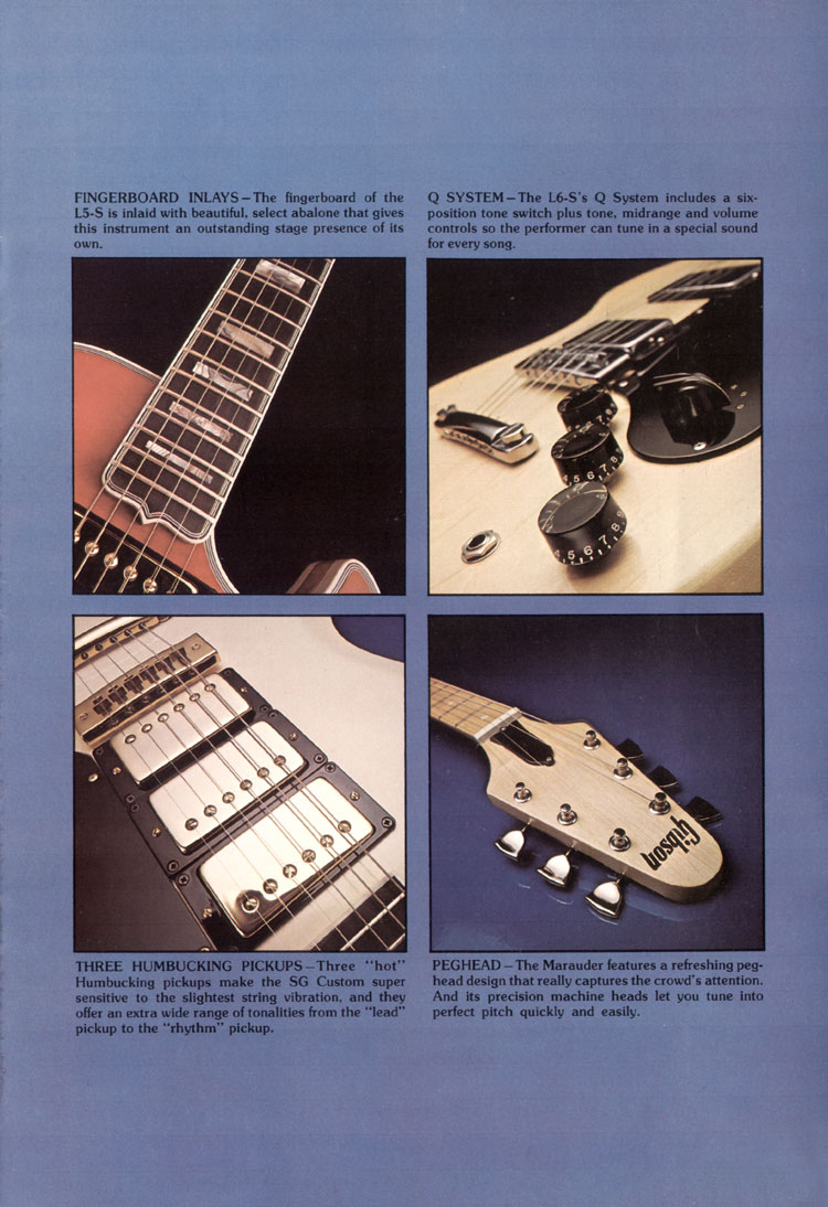 1975 Gibson solid body catalog, page 3: solid body features