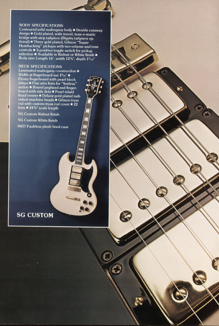 1975 Gibson solid body catalog, page 8: Gibson SG Custom