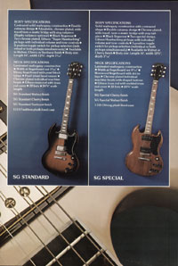 1975 Gibson solid body catalog page 9 - the SG Standard and SG Special