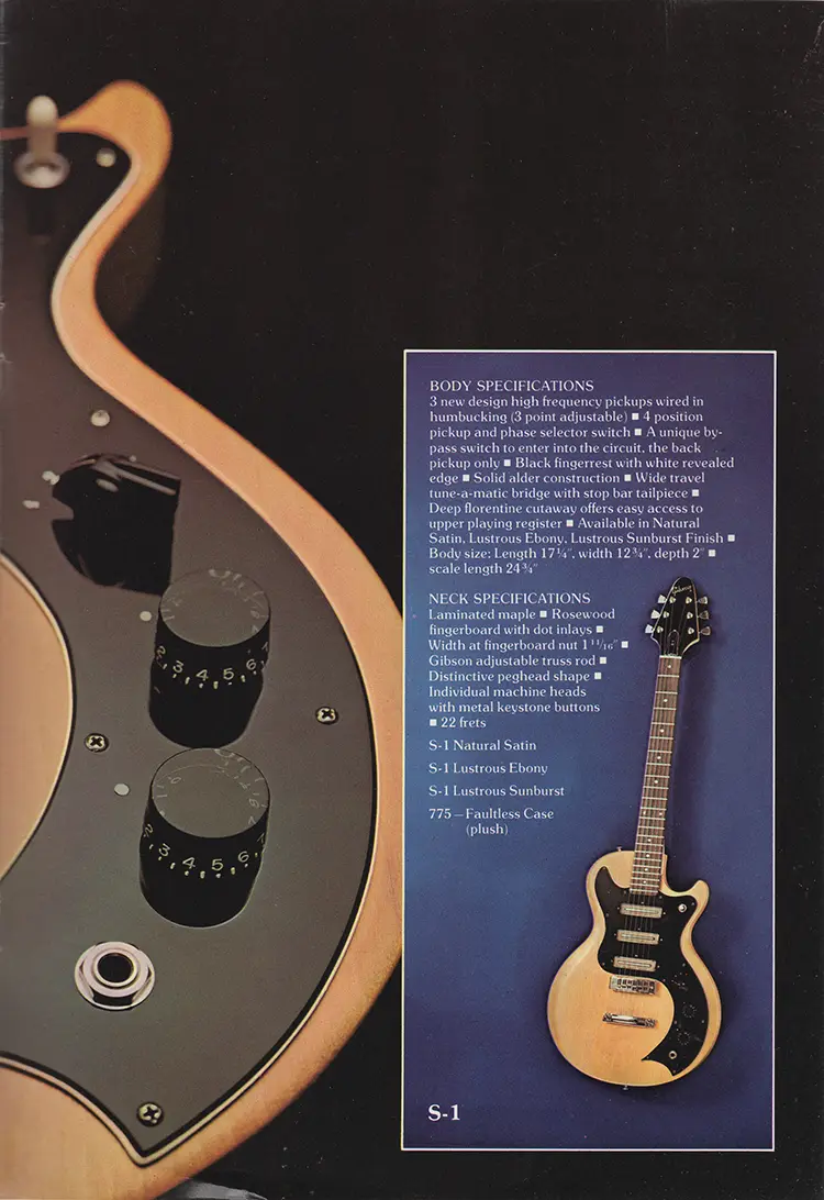 1976 Gibson solid body catalog, page 11: Gibson S-1
