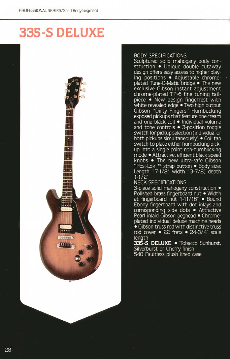 1980 Gibson Guitars catalog, page 28: Gibson 335-S Deluxe