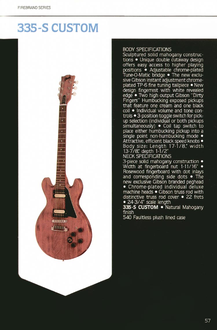1980 Gibson Guitars catalog, page 57: Gibson 335-S Custom