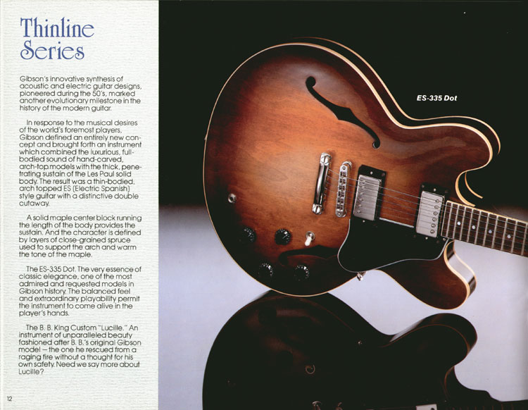 1983 "Gibson American-made. World-played" catalog, page 12: Gibson ES-335 Dot