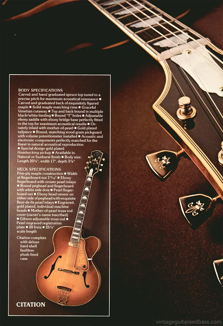 1975 Gibson custom order & electric acoustic catalog, page 4: Gibson Citation