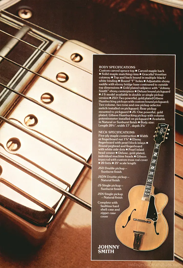1975 Gibson custom order & electric acoustic catalog, page 9: Gibson Johnny Smith
