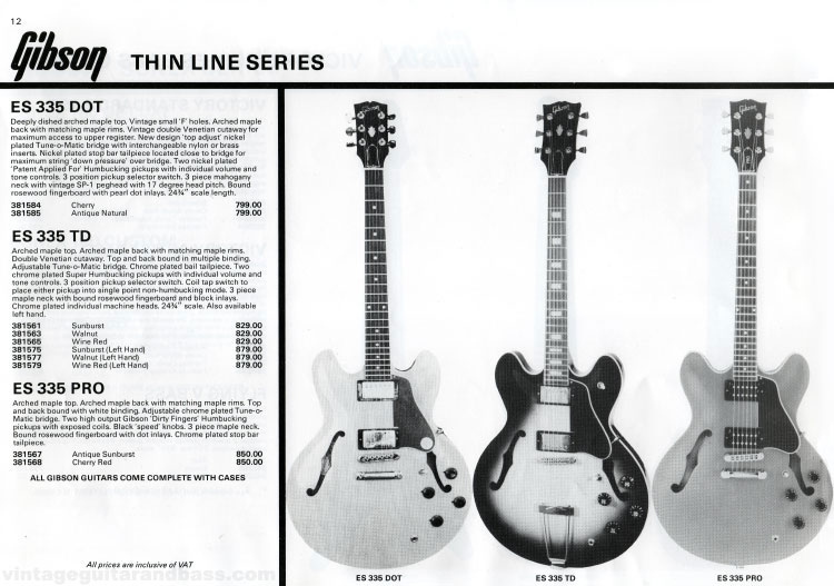 1981 Gibson guitar and bass catalog - ES-335 Dot, ES-335 TD and ES-335 Pro