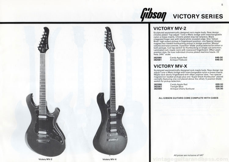 1981 Gibson (Rosetti, UK) catalog page 5 - Gibson Victory MV2 and MVX