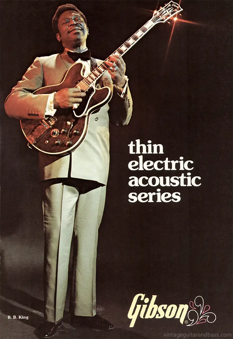 1975 Gibson Thinline catalog, front cover: BB King with his ES-355TD-SV