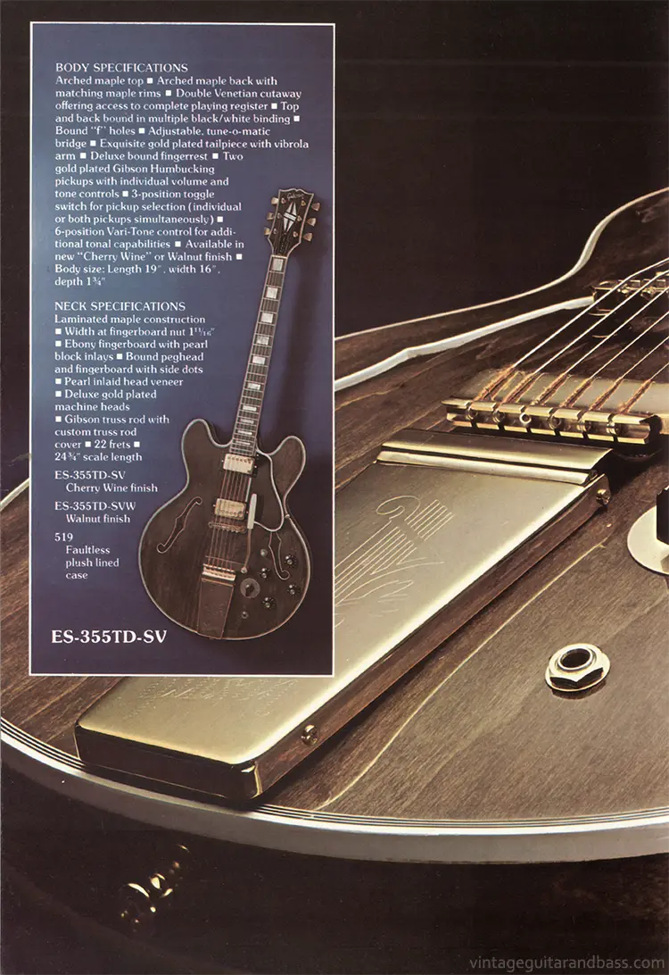 1975 Gibson thinline guitar catalog, page 4: Gibson ES-355TD-SV