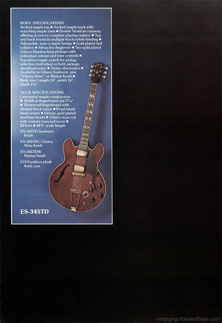 1975 Gibson thinline guitar catalog, page 6: ES-345TD