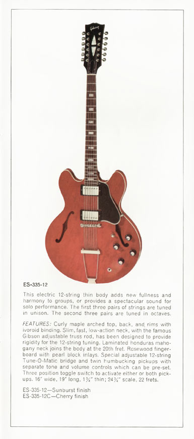 1970 Gibson thin electric acoustics catalog, page 11: Gibson ES-335-12