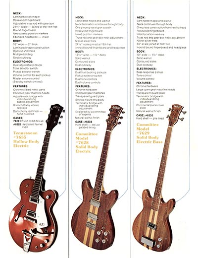 1979 Gretsch guitar catalog page 5 - Gretsch Tennessean 7655, Committee 7628, Committee bass 7629