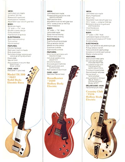 1979 Gretsch guitar catalog page 7 - Gretsch TK 300 Bass, Broadcaster and Country Club guitars