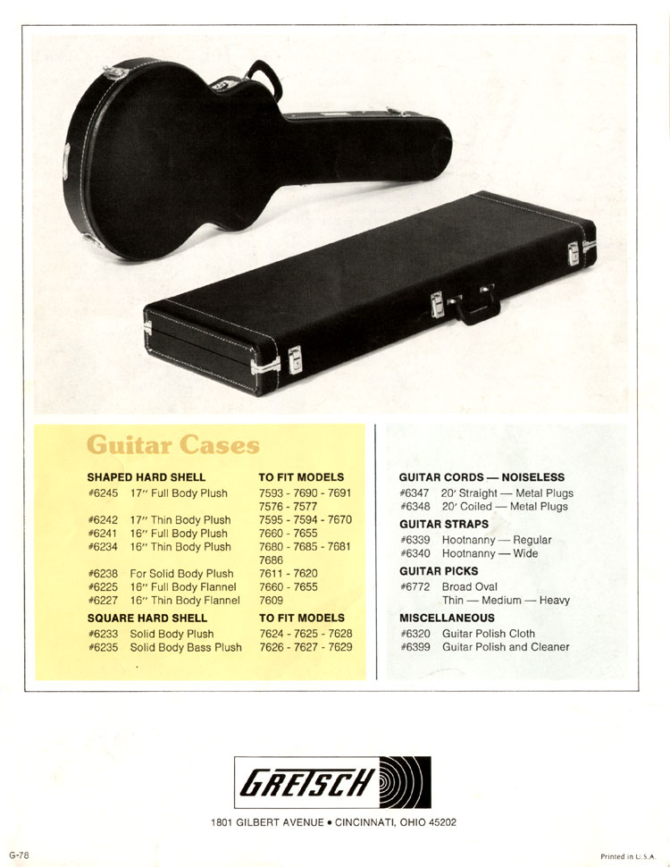 1979 Gretsch guitar catalog page 8 - details of Gretsch cases and accessories