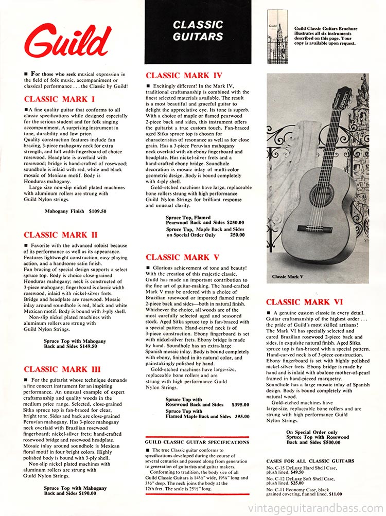 1963 Guild guitar catalog, page 15 - Guild Mark I - Mark VI Classic guitars