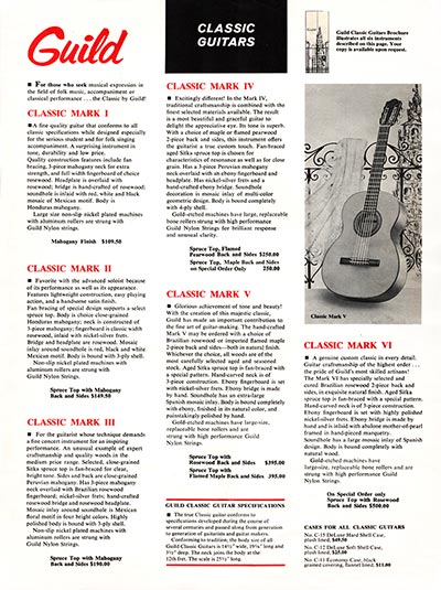 1963 Guild guitar catalog page 15 - Guild Mark I - Mark VI Classic guitars