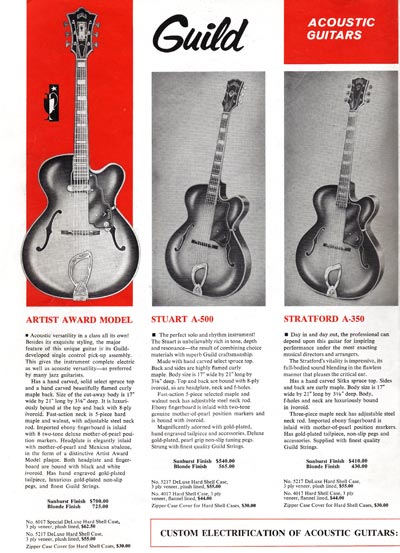 1963 Guild guitar catalog page 2 - Guild Artist Award, Stuart A-500, Stratford A-350