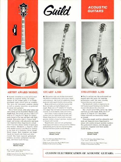 1968 Guild guitar catalog page 10 - Guild Artist Award, Stuart A-500, Stratford A-350