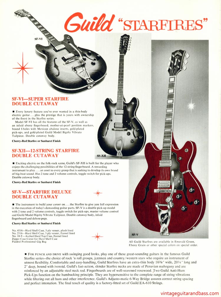 1968 Guild guitar catalog, page 2 - Guild Starfire V, Starfire VI and Starfire XII