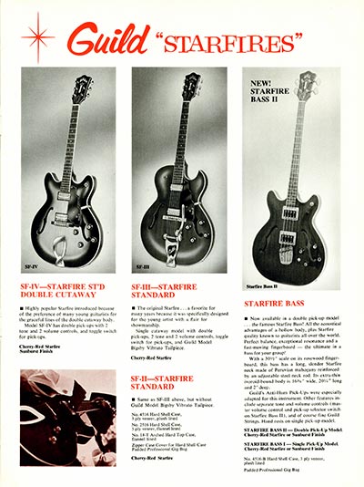 1968 Guild guitar catalog page 3 - Guild Starfire II, Starfire III, Starfire IV and Starfire Bass