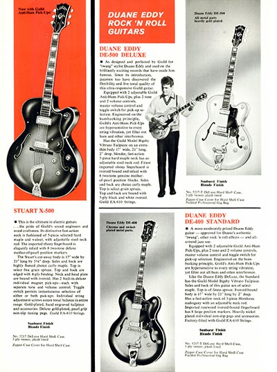 1968 Guild guitar catalog page 4 - Guild Stuart X-500, Duane Eddy DE-500 Deluxe and Duane Eddy DE-400 Standard