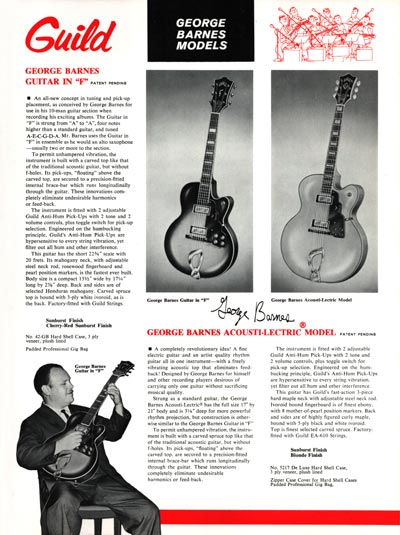 1968 Guild guitar catalog page 9 - Guild George Barnes Guitar in "F" and George Barnes Acousti-Lectric model