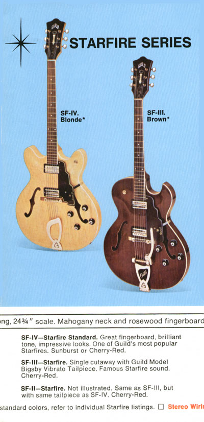 1969 Guild electric guitar and bass catalog, page 3: SF-II, SF-III (Starfire) and SF-IV (Starfire Standard)