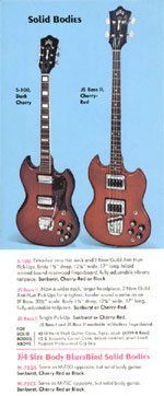 1970 Guild catalog page 7 - S-100, JS Bass I, JS Bass II, M-75CS and M-75GS