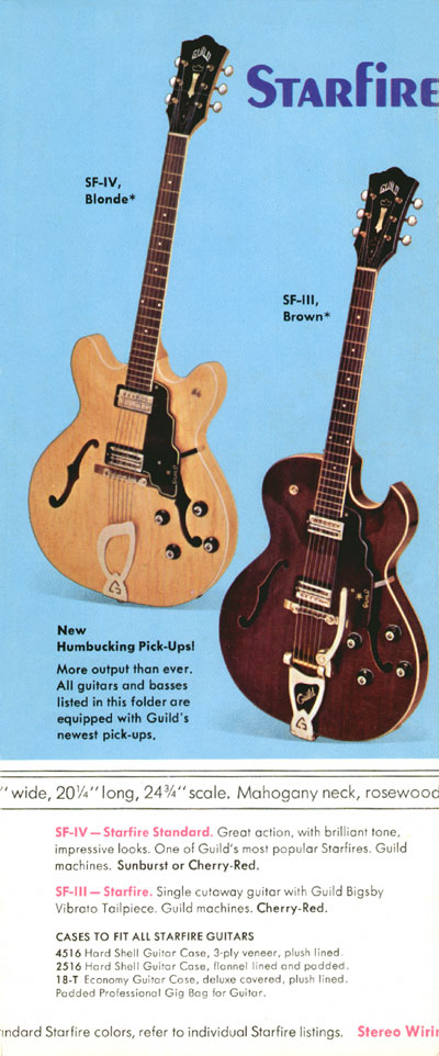 1971 Guild electric guitar and bass catalog, page 3: SF-II, SF-III (Starfire) and SF-IV (Starfire Standard)