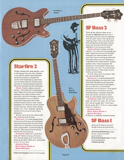 1975 Guild 'Electric Guitars and Basses' catalog page 5 - Guild Starfire bass and Starfire 2 guitar