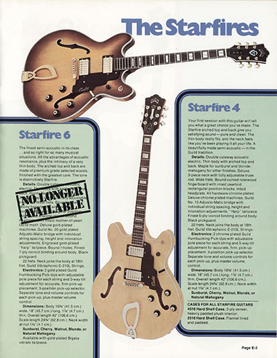 1978 Guild electrics catalog page 3 - Guild Starfire 4 and Starfire 6