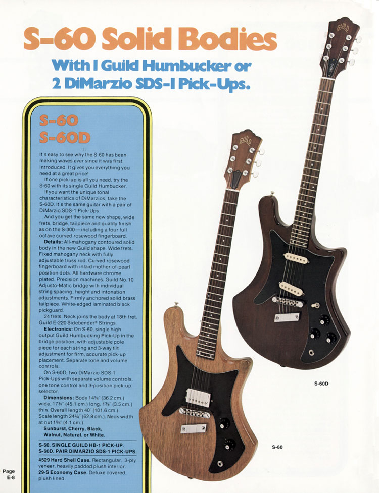 1978 Guild electrics catalog, page 8: S-60 and S-60D