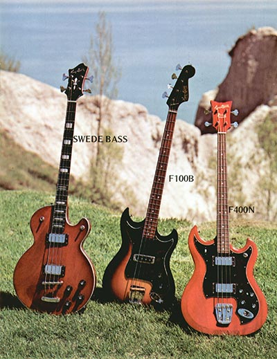 1972 Hagstrom electric guitar and bass catalog, page 5 - Hagstrom Swede bass, F100B, and F400N image