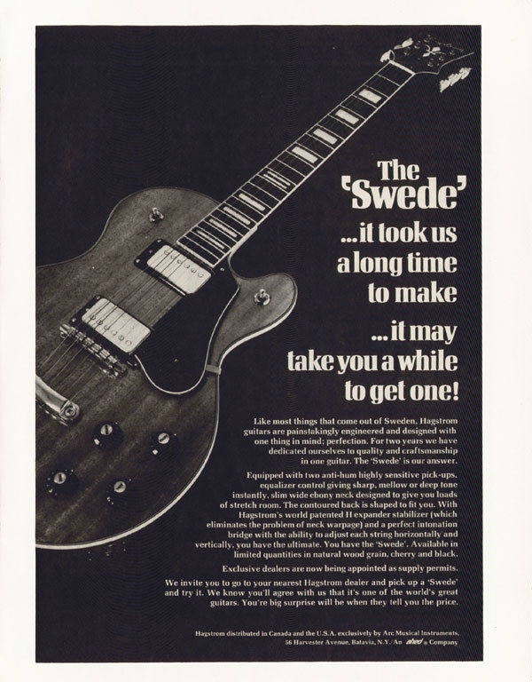 Hagstrom advertisement (1973) The Swede ...it took us a long time to make