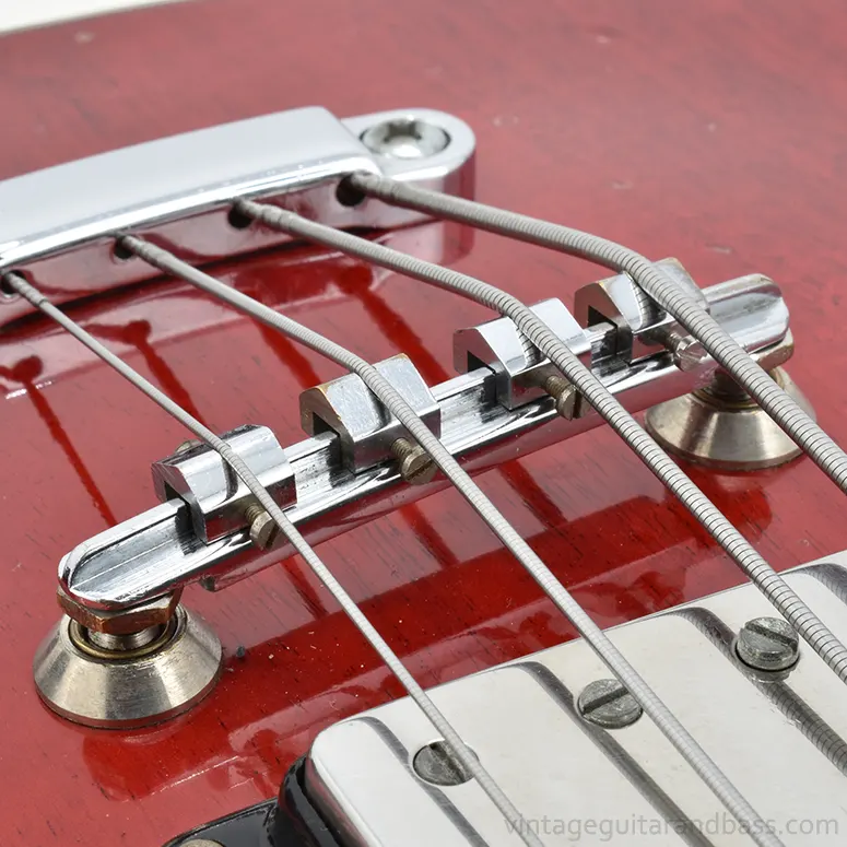 Hagstrom Swede Bass bridge, in situ, front view