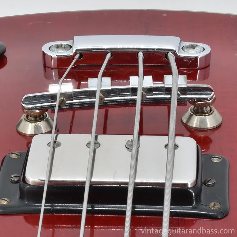 Hagstrom Swede Bass bridge, in situ, front view