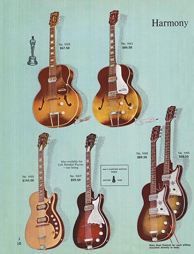 1965 Harmony guitar, bass and amplifier catalog, page 10