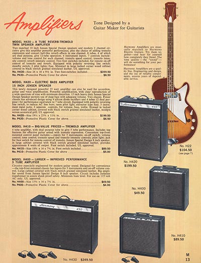 1965 Harmony guitar, bass and amplifier catalog, page 13
