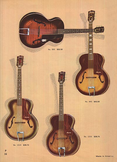 1965 Harmony guitar, bass and amplifier catalog, page 16