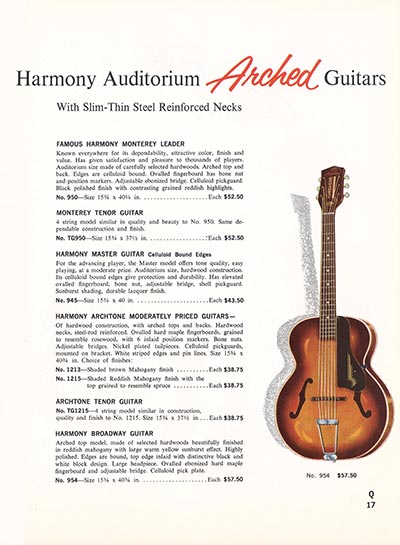 1965 Harmony guitar, bass and amplifier catalog, page 17