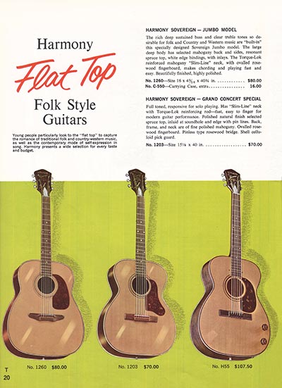1965 Harmony guitar, bass and amplifier catalog, page 20