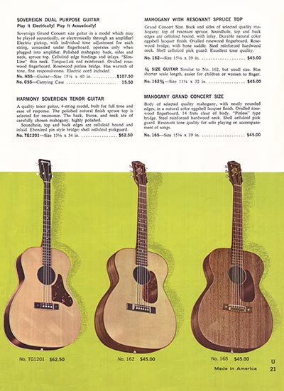 1965 Harmony guitar, bass and amplifier catalog, page 21