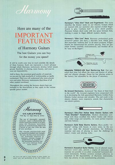 1965 Harmony guitar, bass and amplifier catalog, page 2