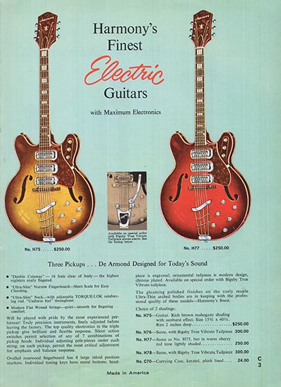 1965 Harmony guitar, bass and amplifier catalog, page 3