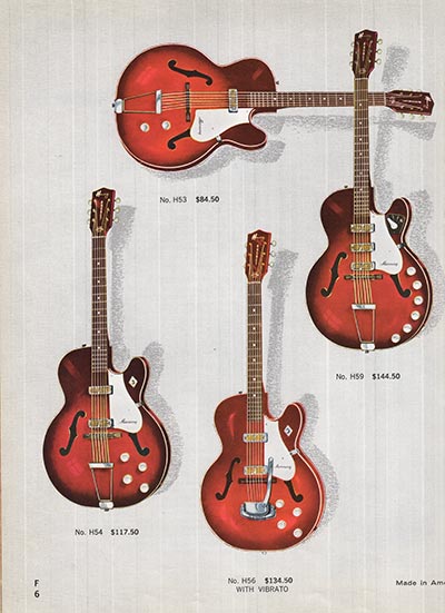 1965 Harmony guitar, bass and amplifier catalog, page 6