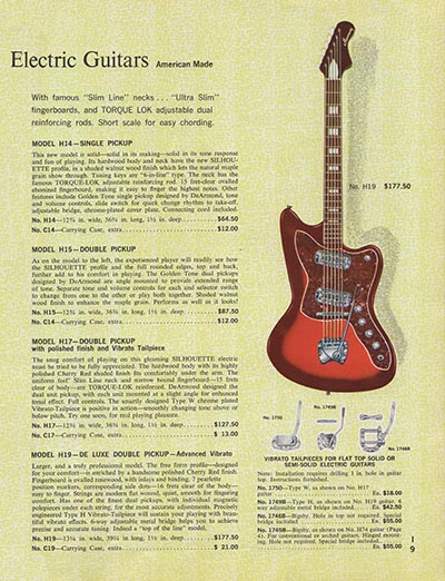 1965 Harmony guitar, bass and amplifier catalog, page 9