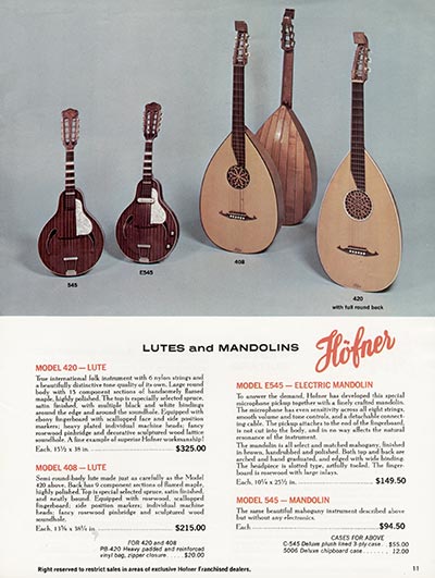 1967 Hofner Fine Professional Guitars And Electric Basses catalog page 11