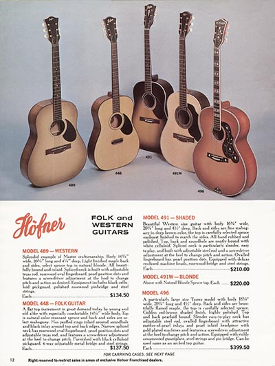 1967 Hofner Fine Professional Guitars And Electric Basses catalog page 12
